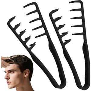 AYBUY 2 Pezzi Generico Pettine Texture Per Uomo, Strumento Volumizzante per Radici, pettine volumizzante con denti larghi Per Coprire le Cuciture, accessorio per la cura del parrucchiere (Nero + Nero)