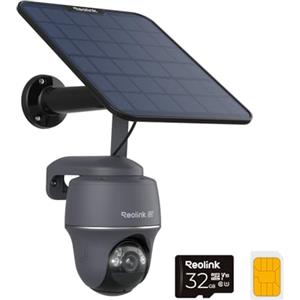 Reolink Telecamera Sorveglianza Esterno con SIM Card 4G LTE e Pannello Solare, Videocamera 4K 8MP Senza WiFi, PT 360° Visione Notturna a Colori, Rilevamento Smart Include 32GB microSD Card, Grigio