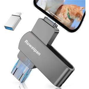 Ruweipan Chiavetta USB per Phone,[Senza APP] 128GB Pendrive USB C 4 in 1 Memoria Esterna USB 3.0 Chiavetta per Scaricare Foto Photostick per OTG Android/Smartphone/PC/Tablet/Pad/iOS(128G,Nero)
