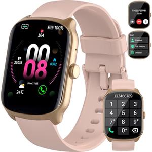 Qecnato Smartwatch Uomo Donna, 1.95 schermo curvo Orologio watch Chiamate Bluetooth, 110+ Modalità Sportive Fitness watch, Contapassi Sonno Cardiofrequenzimetro, Rosa