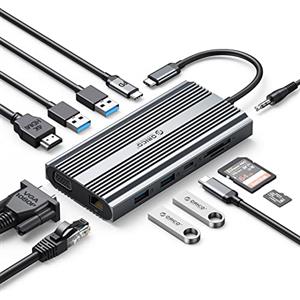 ORICO 12 in 1 USB C Docking Station, HDMI 4K, VGA 1080P, PD 100W, RJ45, 4 USB 3.0, SD/TF, AUX, 5Gbps USB C Dock Compatibile per Windows/Mac OS