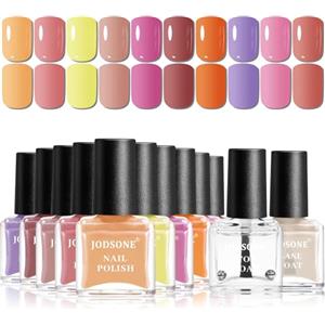 JODSONE Set Smalto Foglia d'Autunno 5ml - 12 Colori (Arancio, Viola, Giallo, Nudo, Rosa) con Base e Top Coat, Asciugatura Rapida, Lunga Durata, Regalo per le Feste