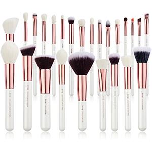 Jessup Brand Set di 25 Pennelli per Trucco Professionale - Fondazione, Polvere, Blush, Ombretto, Sfumatura, Illuminante - Setole Sintetico-Naturali in Bianco Perla e Oro Rosa