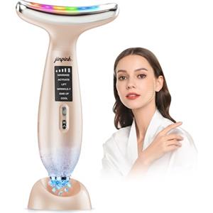 jinpink Massaggiatore Viso Elettrico Antirughe Lifting: Massaggio Face Lifting con Freddo 5℃ & Trattamento Caldo 45℃ - Dispositivo di Bellezza 6 Modi 7 Colori LED - Face Massager EMS Gua Sha per Collo e Viso