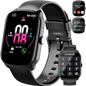 Qecnato Smartwatch Uomo Donna, 1.95 schermo curvo Orologio watch Chiamate Bluetooth, 110+ Modalità Sportive Fitness watch, Contapassi Sonno Cardiofrequenzimetro, IP68 Smart watch per iOS/Android, Nero