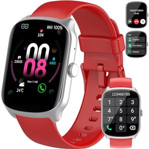 Qecnato Smartwatch Uomo Donna, 1.95" schermo curvo Orologio Smartwatch Chiamate Bluetooth, 110 Modalità Sportive Fitness Tracker, Contapassi Sonno Cardiofrequenzimetro, IP68 Smart watch per iOS Android, rosso