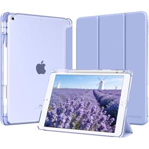 MoKo Cover per iPad 9a/8a/7a Generazione 10,2 Pollici 2021/2020/2019 con Portapenna, Custodia Trifold Sottile e Leggera con Retro in PC Rigido Traslucido, Auto Svegliati/Sonno, Lavanda Viola