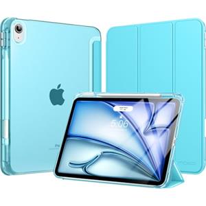 MoKo Cover per iPad Air 11 Pollici Case (M4/M3/M2) 2026/2025/2024, iPad Air 5a/4a Gen 10,9" 2022/2020 con Portapenna, Cover Trifold Sottile e Leggera con Retro in PC Rigido Traslucido, Azzurro
