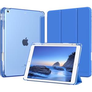MoKo Cover per iPad 9a/8a/7a Generazione 10,2 Pollici 2021/2020/2019 con Portapenna, Custodia Trifold Sottile e Leggera con Retro in PC Rigido Traslucido, Auto Svegliati/Sonno, Blu Cobalto
