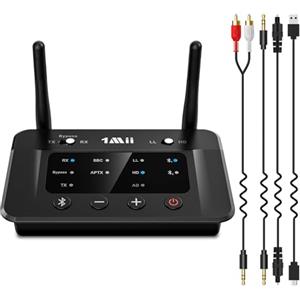 1Mii B03 Trasmettitore Bluetooth 5.3 per TV, Ricevitore Adattatore Audio HiFi aptX Bassa Latenza 3.5mm AUX/Ottico, Dual Link per 2 Cuffie BT, Soundbar, Impianto Stereo Lungo Raggio