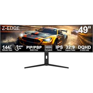 Z Z-Edge Z-Edge - Schermo per PC da gamer, curvo da 49 pollici, 144 Hz, IPS, DQHD 5120 x 1440, monitor da gioco 32:9, FreeSync, altezza/inclinazione regolabile, girevole, PIP/PBP, KVM, 10 Bit, 400cd/m², USB