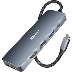 BENFEI Hub USB C 5in1, adattatore multiporta USB C con 4K HDMI/PD 100W/USB-A 3.2 10Gbps/2*USB-A 2.0[design in silicone/tessuto, alluminio] per MacBook Pro/Air, iPad Pro, iMac, iPhone serie 16/15, XPS