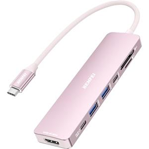 BENFEI 7-in-1 Hub USB C con HDMI 4K@60Hz, 2 USB-A, 1 USB-C dati, carica da 100W, lettore di schede SD/TF [cavo anti-groviglio in silicone] per MacBook Pro/Air, iPad Pro, iMac, iPhone 15 Pro/Pro Max