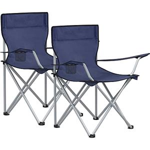 SONGMICS Sedie da Campeggio, Set di 2 Sedie da Esterno, con Braccioli, Portabicchiere, Portatile, Pieghevole, Portante di 120 kg, per Campeggio, Giardino, Spiaggia, Terrazza, Blu Scuro GCB01IN