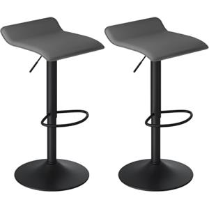 WOLTU Sgabelli da Cucina Set di 2, Sgabelli da Bar, Altezza Regolabile, Girevoli a 360°, PU, Struttura in Metallo, Soggiorno, Bar, Caffè, Grigio+Nero