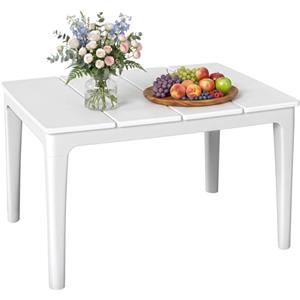 Outsunny Tavolo da Caffè da Esterno con Gambe Cilindriche, Tavolino da Giardino Rettangolare in Plastica PP, Stile Moderno, per Giardino, Balcone, Terrazzo, 53x70x39 cm, Crema