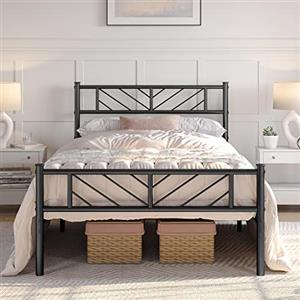 Yaheetech Struttura Letto Singolo in Ferro Metallo Testiera Industriale Camera da Letto Ospiti Soggiorno Semplice Moderno Nero 90 x 200 cm