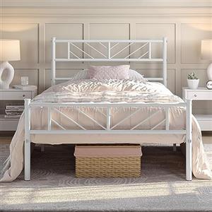 Yaheetech Struttura Letto Singolo in Ferro Testiera Industriale con Spazio Aggiuntivo sotto Camera da Letto Soggiorno 90 x 200 cm Bianco
