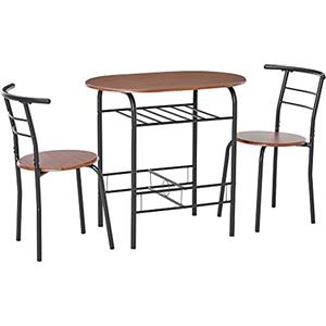HOMCOM Set Tavolo Moderno con 2 Sedie per Sala da Pranzo, Set 3 Pezzi Mobili Salvaspazio da Cucina, Balcone, Ristorante o Bar, Marrone e Nero