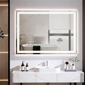 Clevich Specchio Bagno con Luce 50 x 70 cm, Specchio-LED con 3 Colori di Luce Dimmerabile, Vetro Temperato Antideflagrante, Antifog, Interruttore Touc, Funzione Memoria