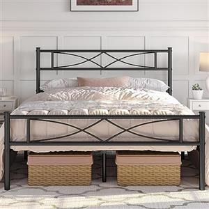 Yaheetech Struttura Letto Matrimoniale in Metallo 36 cm Battuto a Doghe 140 x 200 cm Testiera Snella in Ferro Moderno Nero