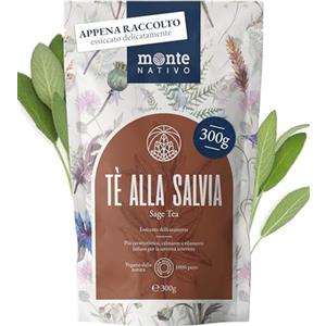 Monte Nativo Tè di salvia essiccata Monte Nativo (300g) - Erbe aromatiche senza additivi - Infusi e tisane per la tazza di tè più deliziosa - Raccolte ed Essiccate Delicatamente - Herbal Tea