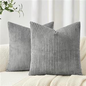 Topfinel 45x45 Copridivano in velluto a coste Elegante Cuscino decorativo quadrato grigio chiaro per il soggiorno Set di cuscini con cerniera invisibile per la camera da letto moderna Set di 2 pezzi