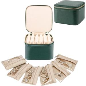 Aucuu Portagioie da Viaggio, Mini Organizer da Viaggio per Gioielli, con 6 Tasche in Velluto con Cerniera per Gioielli, Regalo di Compleanno per Donne, Porta Gioielli Donna