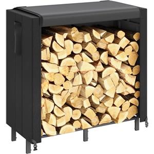 Lifewit Portalegna Da Interno,122×58,5×122cm Porta Legnaia Da Esterno Porta Legna Portalegna Legna Da Ardere Con Copertura Impermeabile Tasca Laterale Per Interni Esterno, Nero