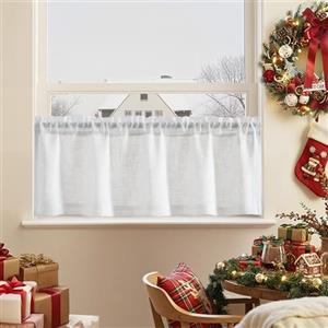 TOPICK Tenda corta in voile, trasparente, da bistrò, in garza, per cucina, soggiorno, casa di campagna, 1 pezzo, 130 x 40 cm (larghezza x altezza), bianco
