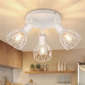 TaFiCo Faretto da Soffitto LED 3 Luci E14 - Lampada da Soffitto Soggiorno Rotonda Bianco - Plafoniera LED Faretto Cucina Moderno Orientabile Camera da Letto - Senza Lampadina