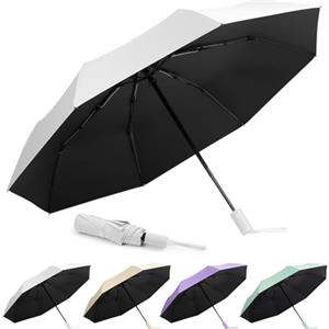 Aolso Chiusura Automatica Ombrello Pieghevole,Ombrello Compatto con 8 Nervature in Fibra di Vetro, Viaggio Ombrello Anti-tempesta Rivestimento in Teflon 210T, UPF>50+ Ombrello da Sole/Pioggia (Bianco)