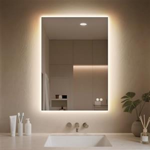 PINNIP Specchio Bagno con Luce, LED Specchio Rettangolare da Parete, Smart Mirror, Antifog, Dimmerabile 3 Colori, Vetro Temperato HD, Orizzontale/Verticale (Rettangolare, 60 x 45 cm)