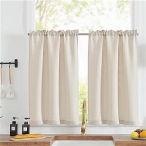 TOPICK Tende da bistrot porta finestra balcone stile country roulotte, 2 pezzi 70x90(LxA) cm Avorio, corte Filtro della luce