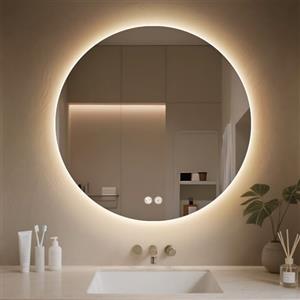 PINNIP Specchio Bagno con Luce, LED Specchio Rotondo da Parete, Smart Mirror, Antifog, Dimmerabile 3 Colori, Vetro Temperato HD, Tocco Intelligente (Rotondo, 50 cm)
