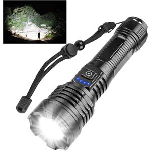 Chasinglee Torcia LED Professionale 500.000 Lumen Super Luminosa - Torcia Ricaricabile con Batteria e Cavo USB, Torcia Tattica Portatile Potente, 5 Modalità per Campeggio, Emergenza e Lettura