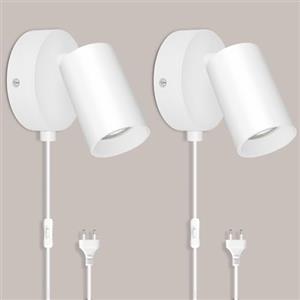 TaFiCo 2 Pezzi Applique da Parete con Spina e Cavo Bianco GU10 - Lampada da Muro Interno Moderna Ruotabile 350° - 7W Abat Jour da Muro per Camera da Letto Soggiorno Corridoio - Senza Lampadina