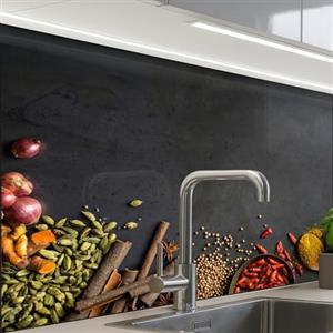 KitchenYeah© Paraschizzi Cucina Adesivo 60x80 cm Pannello Parete Paraspruzzi Pannelli Retro Erbe - Alimenti - Spezie - Nero - Paprika - Cannella