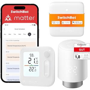 SwitchBot Termostato smart per termosifone con pannello e supporto Matter (Combo), controllo da App e timer, risparmio energetico, installazione semplice, compatibile con Apple Casa