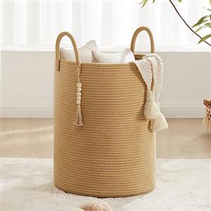 YOUDENOVA Cesto Portabiancheria Intrecciato per Giocattoli,Cesto Biancheria Sporca con Maniglia Cotone, Cesta Decorativa per Vestiti 58L marrone puro