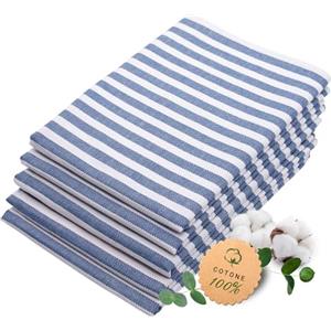 ZOLLNER 5 strofinacci in cotone 50x70 cm - canovacci assorbenti e lunga durata - lavabili a 60°C - a righe blu e bianche - Qualità gastronomica - certificato OEKO TEX (R)