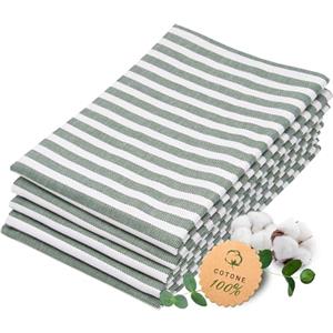 ZOLLNER 5 strofinacci in cotone 50x70 cm - canovacci assorbenti e lunga durata - lavabili a 60°C - a righe verde scuro e bianche - Qualità gastronomica - certificato OEKO TEX (R)