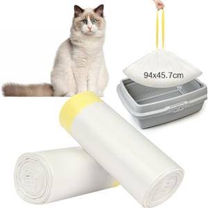 Adiwo Sacchetti Lettiera Gatto, 20 pezzi Sacchetti per Escrementi per Gatti con Coulisse Sacchi Resistenti ai Graffi 90x46cm con Maniglia per il Trasporto, Durevole, Resistente agli Strappi