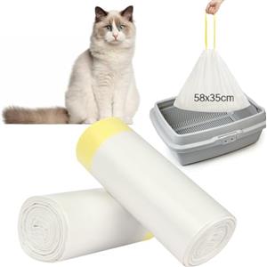 Adiwo Sacchetti Lettiera Gatto, 40 pezzi Sacchetti per Escrementi per Gatti con Coulisse Sacchi Resistenti ai Graffi 58x35cm con Maniglia per il Trasporto, Durevole, Resistente agli Strappi