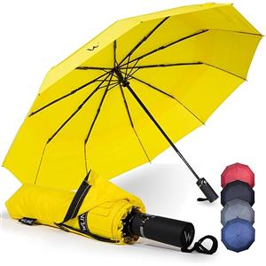 WLine Wind Ombrello Pieghevole Antivento da Pioggia con 10 Aste Rinforzate e Tela Idrorepellente 210T - Ombrello Portatile Resistente Apri e Chiudi Automatico, Diametro 104cm (Giallo senza Custodia)