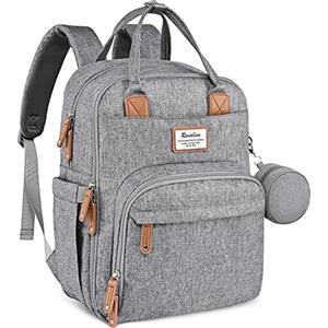 RUVALINO Zaino fasciatoio grande per pannolini con borsa multifunzionale per neonati e fasciatoio mobile, portaciuccio per mamma e papà (grigio), taglia unica