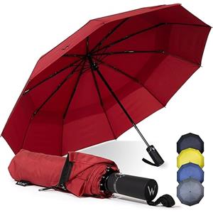 WLine Wind Ombrello Pieghevole Antivento da Pioggia con 10 Aste Rinforzate e Tela Idrorepellente 210T - Ombrello Portatile Resistente Apri e Chiudi Automatico, Diametro 104cm (Rosso senza Custodia)