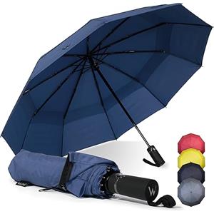 WLine Wind Ombrello Pieghevole Antivento da Pioggia con 10 Aste Rinforzate e Tela Idrorepellente 210T - Ombrello Portatile Resistente Apri e Chiudi Automatico, Diametro 104cm (Blu senza Custodia)