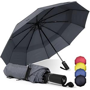 WLine Wind Ombrello Pieghevole Antivento da Pioggia con 10 Aste Rinforzate e Tela Idrorepellente 210T - Ombrello Portatile Resistente Apri e Chiudi Automatico, Diametro 104cm (Grigio senza Custodia)