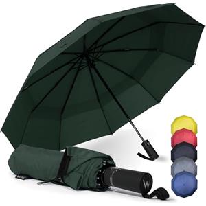WLine Wind Ombrello Pieghevole Antivento da Pioggia con 10 Aste Rinforzate e Tela Idrorepellente 210T - Ombrello Portatile Resistente Apri e Chiudi Automatico, Diametro 104cm (Verde senza Custodia)